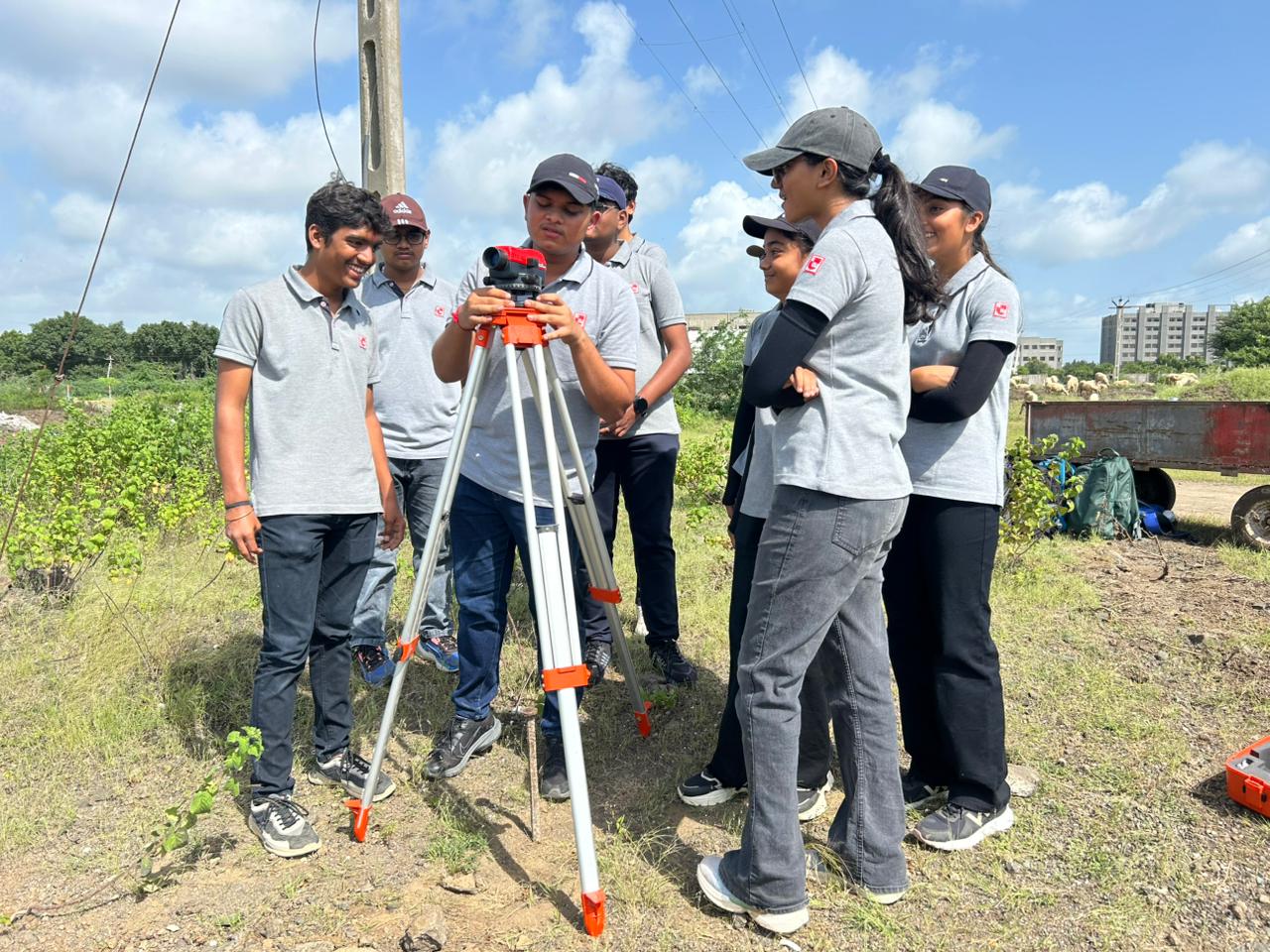 Photos of 3rd semester diploma in civil engineering students performed contour survey