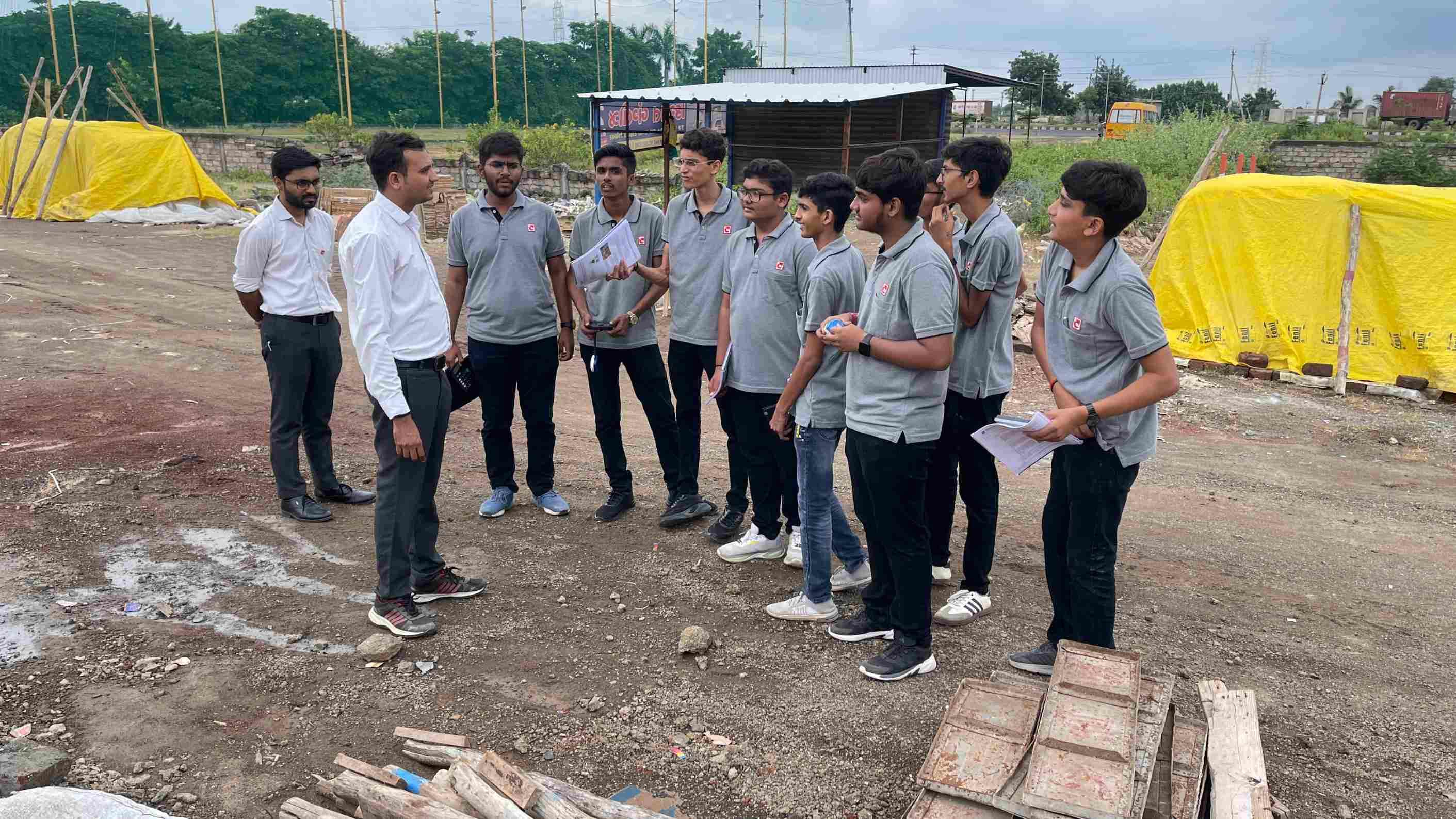 Photos of 1st semester diploma in civil engineering students visited construction site near Hadala village