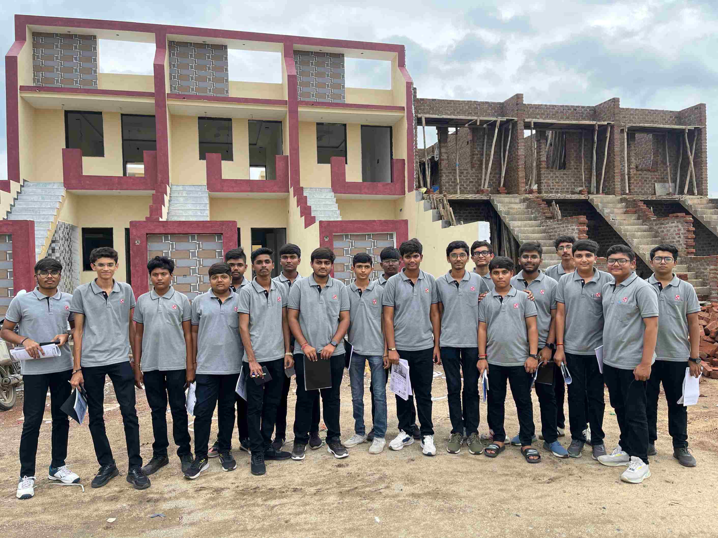 Photos of 1st semester diploma in civil engineering students visited construction site near Hadala village