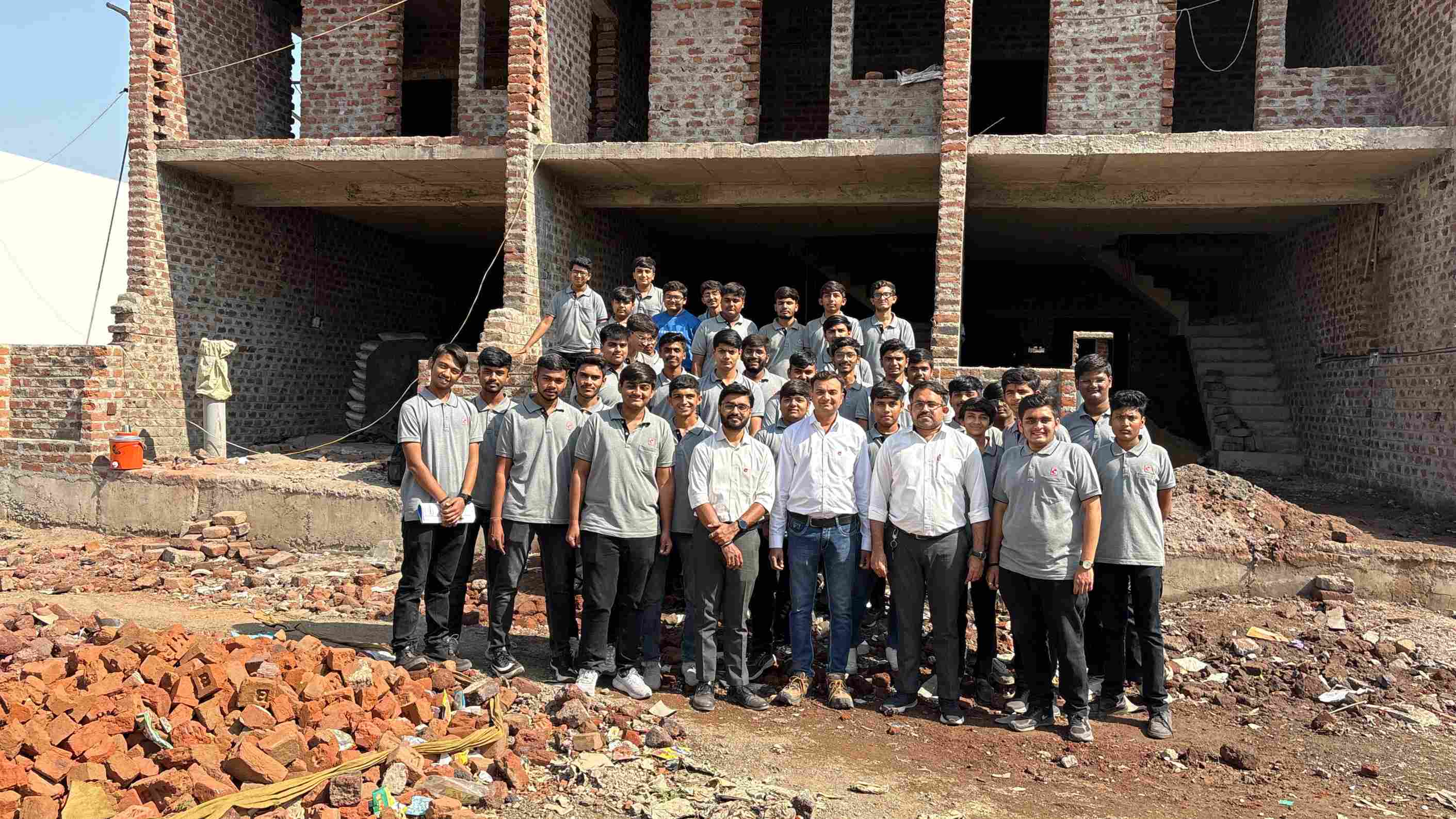 Photos of 1st semester diploma in civil engineering students visited construction site near ratanpar village