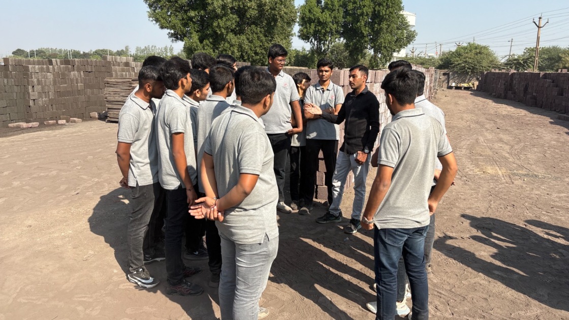 Photos of 1st semester diploma in civil engineering students visited fly ash brick plant 