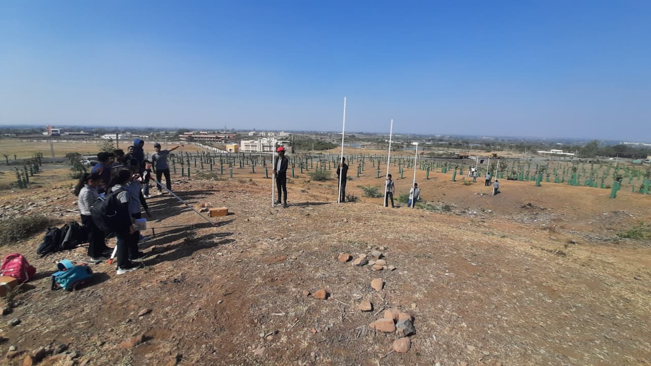 Photos of 4th-semester students performed tacheometry survey