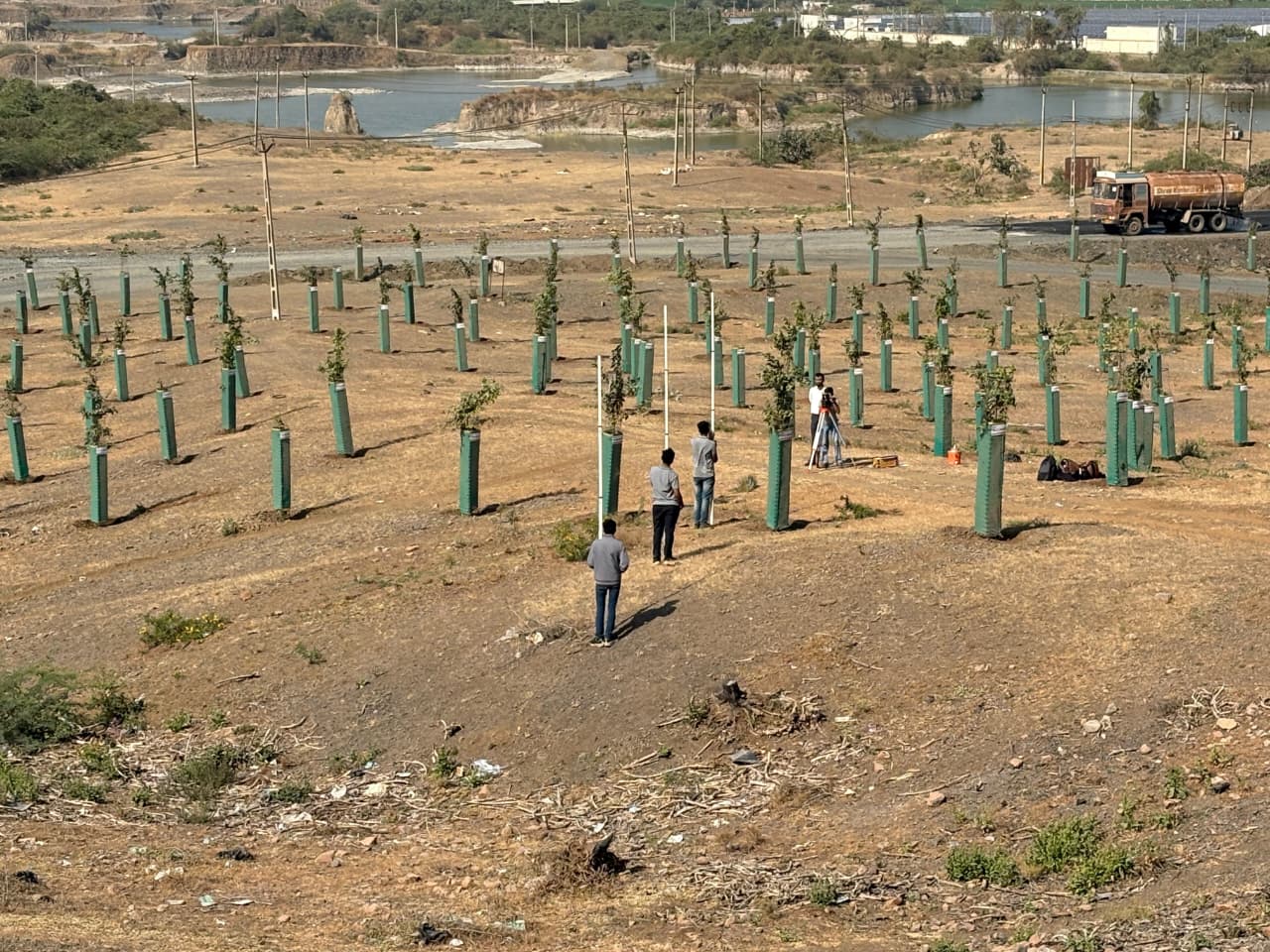 Photos of 4th-semester students performed tacheometry survey