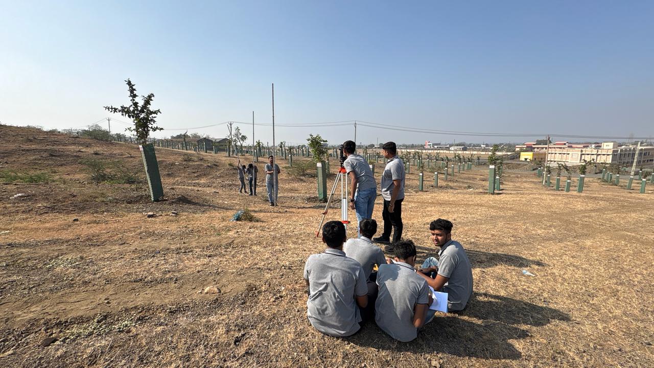 Photos of 4th-semester students performed tacheometry survey