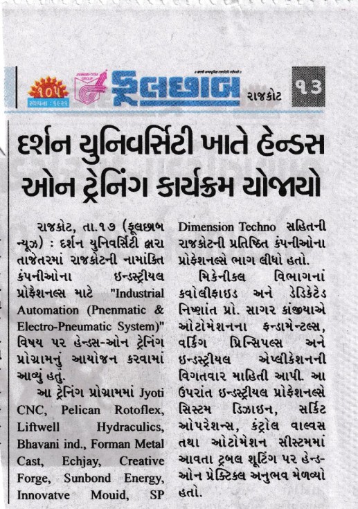 Hands-on Industrial Automation (Pneumatic & Electro-Pneumatic Systems) Training Organized at Darshan University